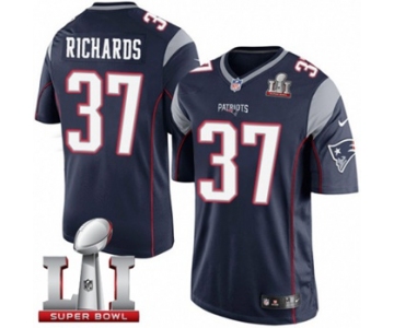 Youth Nike New England Patriots #37 Jordan Richards Elite Navy Blue Team Color Super Bowl LI 51 NFL Jersey