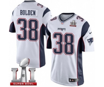 Youth Nike New England Patriots #38 Brandon Bolden Elite White Super Bowl LI 51 NFL Jersey