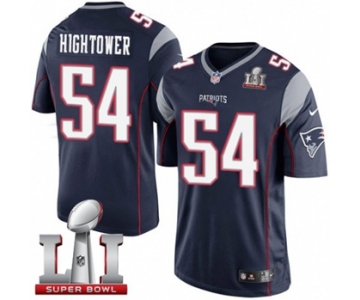 Youth Nike New England Patriots #54 Dont'a Hightower Elite Navy Blue Team Color Super Bowl LI 51 NFL Jersey