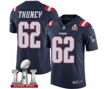 Youth Nike New England Patriots #62 Joe Thuney Limited Navy Blue Rush Super Bowl LI 51 NFL Jersey