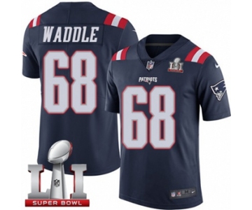 Youth Nike New England Patriots #68 LaAdrian Waddle Limited Navy Blue Rush Super Bowl LI 51 NFL Jersey