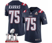 Youth Nike New England Patriots #75 Ted Karras Limited Navy Blue Rush Super Bowl LI 51 NFL Jersey