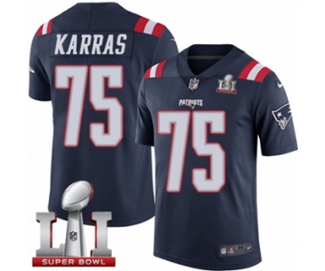 Youth Nike New England Patriots #75 Ted Karras Limited Navy Blue Rush Super Bowl LI 51 NFL Jersey