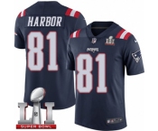 Youth Nike New England Patriots #81 Clay Harbor Limited Navy Blue Rush Super Bowl LI 51 NFL Jersey