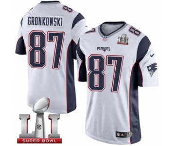 Youth Nike New England Patriots #87 Rob Gronkowski Limited White Super Bowl LI 51 NFL Jersey