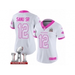 Women's Nike Atlanta Falcons #12 Mohamed Sanu Limited White Pink Rush Fashion Super Bowl LI 51 NFL Jersey