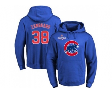 Chicago Cubs #38 Carlos Zambrano Blue 2016 World Series Champions Primary Logo Pullover Baseball Hoodie