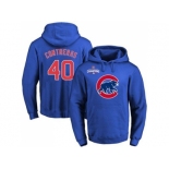 Chicago Cubs #40 Willson Contreras Blue 2016 World Series Champions Primary Logo Pullover Baseball Hoodie