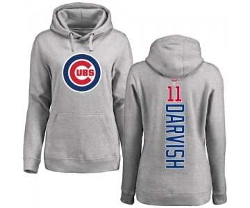 MLB Women's Nike Chicago Cubs #11 Yu Darvish Ash Backer Pullover Hoodie