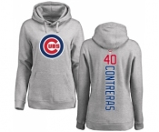 MLB Women's Nike Chicago Cubs #40 Willson Contreras Ash Backer Pullover Hoodie