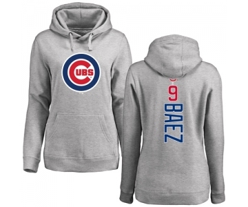 MLB Women's Nike Chicago Cubs #9 Javier Baez Ash Backer Pullover Hoodie