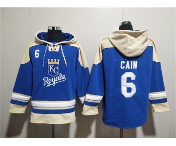 Men's Kansas City Royals #6 Lorenzo Cain Blue Ageless Must-Have Lace-Up Pullover Hoodie