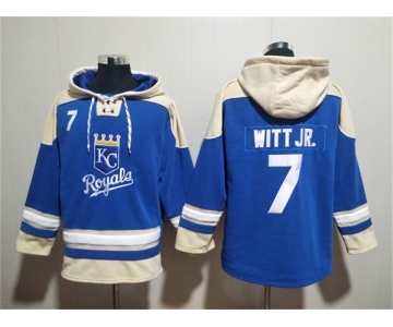 Men's Kansas City Royals #7 Bobby Witt Jr. Blue Ageless Must-Have Lace-Up Pullover Hoodie