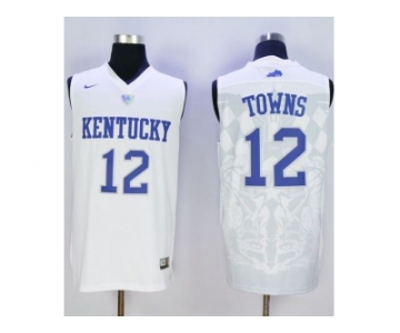 NCAA Men Kentucky Wildcats #12 Karl-Anthony Towns White Basketball Stitched Jersey