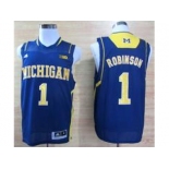 ncaa Michigan Wolverines Trey #1 Robinson Basketball Authentic Navy Blue