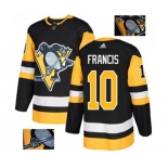 Adidas Pittsburgh Penguins #10 Ron Francis Authentic Black Fashion Gold NHL Jersey