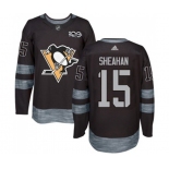 Adidas Pittsburgh Penguins #15 Riley Sheahan Authentic Black 1917-2017 100th Anniversary NHL Jersey