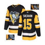 Adidas Pittsburgh Penguins #15 Riley Sheahan Authentic Black Fashion Gold NHL Jersey