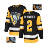 Adidas Pittsburgh Penguins #2 Chad Ruhwedel Authentic Black Fashion Gold NHL Jersey