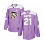 Adidas Pittsburgh Penguins #21 Michel Briere Authentic Purple Fights Cancer Practice NHL Jersey