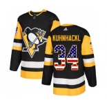 Adidas Pittsburgh Penguins #34 Tom Kuhnhackl Authentic Black USA Flag Fashion NHL Jersey