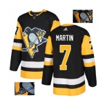 Adidas Pittsburgh Penguins #7 Paul Martin Authentic Black Fashion Gold NHL Jersey