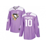 Men Adidas Pittsburgh Penguins #10 Ron Francis Purple Authentic Fights Cancer Stitched NHL Jersey