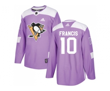 Men Adidas Pittsburgh Penguins #10 Ron Francis Purple Authentic Fights Cancer Stitched NHL Jersey