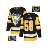 Men Adidas Pittsburgh Penguins #58 Kris Letang Black Home Authentic Fashion Gold Stitched NHL Jersey