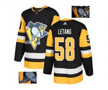 Men Adidas Pittsburgh Penguins #58 Kris Letang Black Home Authentic Fashion Gold Stitched NHL Jersey