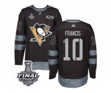 Men's Adidas Pittsburgh Penguins #10 Ron Francis Authentic Black 1917-2017 100th Anniversary 2017 Stanley Cup Final NHL Jersey