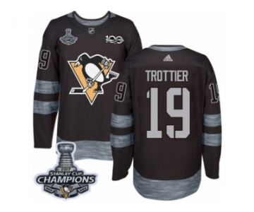 Men's Adidas Pittsburgh Penguins #19 Bryan Trottier Premier Black 1917-2017 100th Anniversary 2017 Stanley Cup Champions NHL Jersey