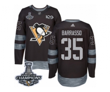 Men's Adidas Pittsburgh Penguins #35 Tom Barrasso Premier Black 1917-2017 100th Anniversary 2017 Stanley Cup Champions NHL Jersey