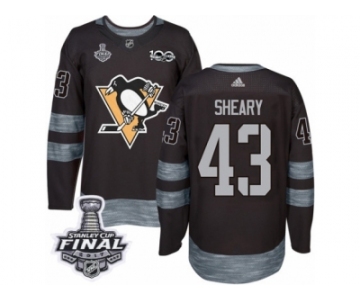 Men's Adidas Pittsburgh Penguins #43 Conor Sheary Premier Black 1917-2017 100th Anniversary 2017 Stanley Cup Final NHL Jersey