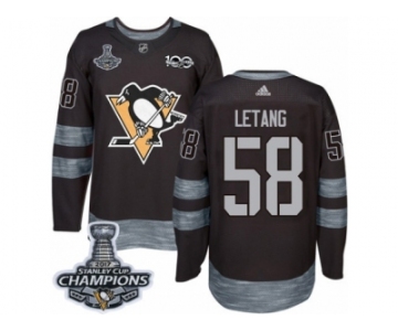 Men's Adidas Pittsburgh Penguins #58 Kris Letang Premier Black 1917-2017 100th Anniversary 2017 Stanley Cup Champions NHL Jersey