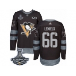 Men's Adidas Pittsburgh Penguins #66 Mario Lemieux Premier Black 1917-2017 100th Anniversary 2017 Stanley Cup Champions NHL Jersey