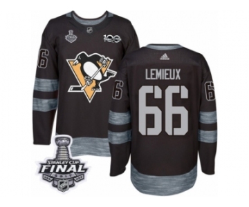 Men's Adidas Pittsburgh Penguins #66 Mario Lemieux Premier Black 1917-2017 100th Anniversary 2017 Stanley Cup Final NHL Jersey