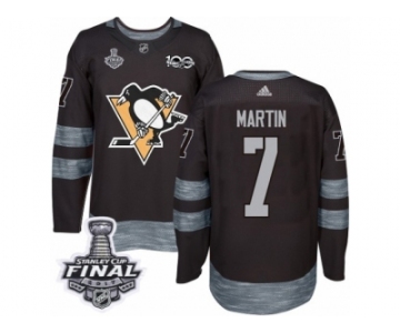 Men's Adidas Pittsburgh Penguins #7 Paul Martin Premier Black 1917-2017 100th Anniversary 2017 Stanley Cup Final NHL Jersey