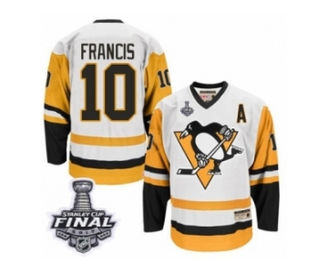 Men's CCM Pittsburgh Penguins #10 Ron Francis Authentic White Throwback 2017 Stanley Cup Final NHL Jersey