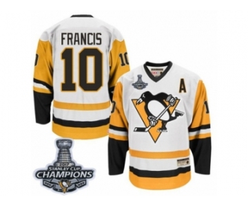 Men's CCM Pittsburgh Penguins #10 Ron Francis Premier White Throwback 2017 Stanley Cup Champions NHL Jersey