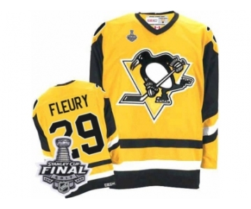 Men's CCM Pittsburgh Penguins #29 Marc-Andre Fleury Authentic Gold Throwback 2017 Stanley Cup Final NHL Jersey