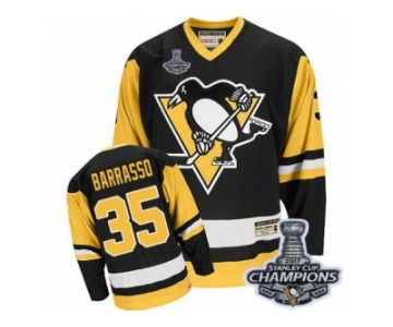 Men's CCM Pittsburgh Penguins #35 Tom Barrasso Authentic Black Throwback 2017 Stanley Cup Champions NHL Jersey