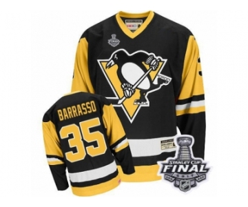 Men's CCM Pittsburgh Penguins #35 Tom Barrasso Authentic Black Throwback 2017 Stanley Cup Final NHL Jersey