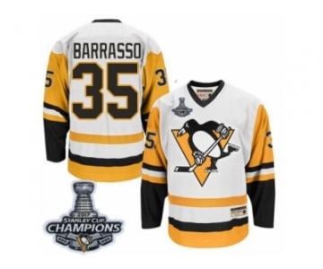 Men's CCM Pittsburgh Penguins #35 Tom Barrasso Authentic White Throwback 2017 Stanley Cup Champions NHL Jersey