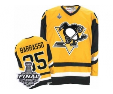 Men's CCM Pittsburgh Penguins #35 Tom Barrasso Authentic Yellow Throwback 2017 Stanley Cup Final NHL Jersey