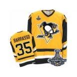 Men's CCM Pittsburgh Penguins #35 Tom Barrasso Premier Yellow Throwback 2017 Stanley Cup Champions NHL Jersey