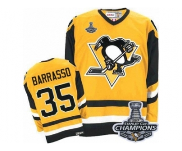 Men's CCM Pittsburgh Penguins #35 Tom Barrasso Premier Yellow Throwback 2017 Stanley Cup Champions NHL Jersey