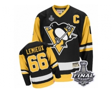 Men's CCM Pittsburgh Penguins #66 Mario Lemieux Authentic Black Throwback 2017 Stanley Cup Final NHL Jersey