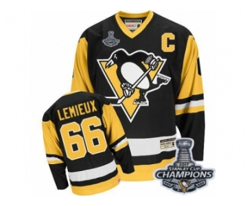 Men's CCM Pittsburgh Penguins #66 Mario Lemieux Premier Black Throwback 2017 Stanley Cup Champions NHL Jersey