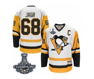 Men's CCM Pittsburgh Penguins #68 Jaromir Jagr Premier White Throwback 2017 Stanley Cup Champions NHL Jersey